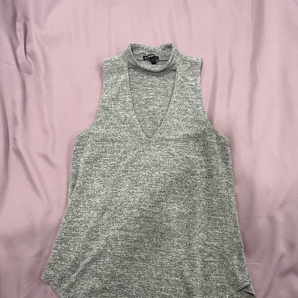 Express Gray Ribbed Sleeveless Tank Top